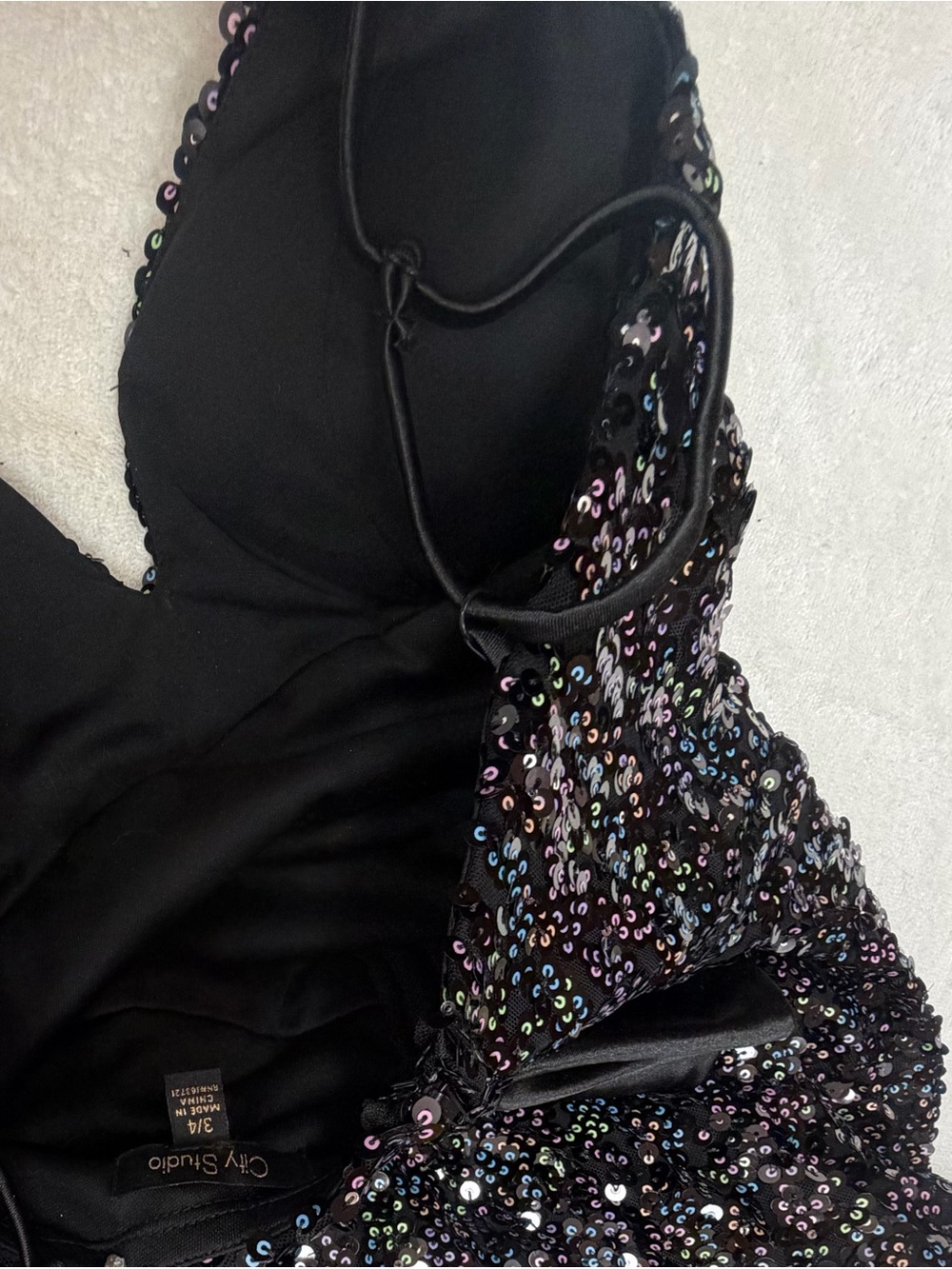 City Studio Black Sequin Mini Dress with Multicolor Iridescent Accents